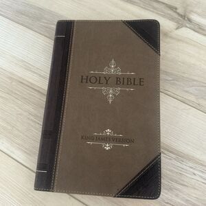 KJV Bible Dark Brown/Tan Portfolio Faux Leather